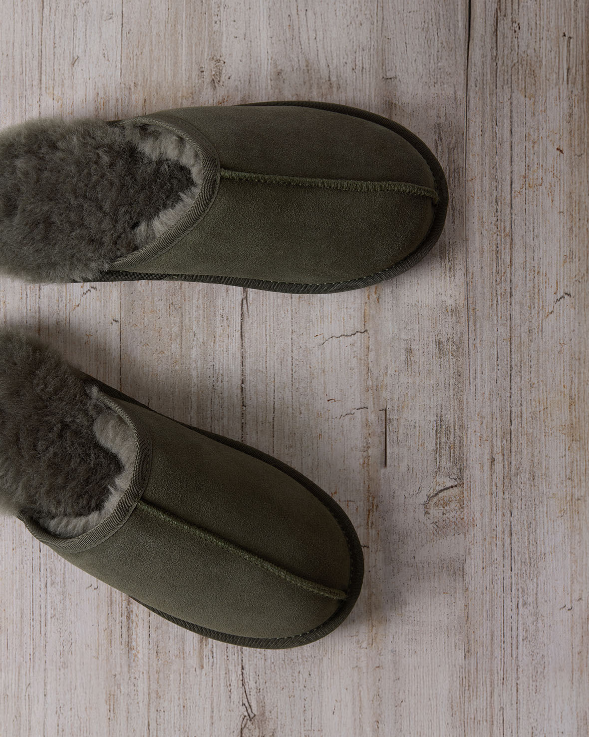 Mens Suede Sheepskin Mule Slippers - Forest Green