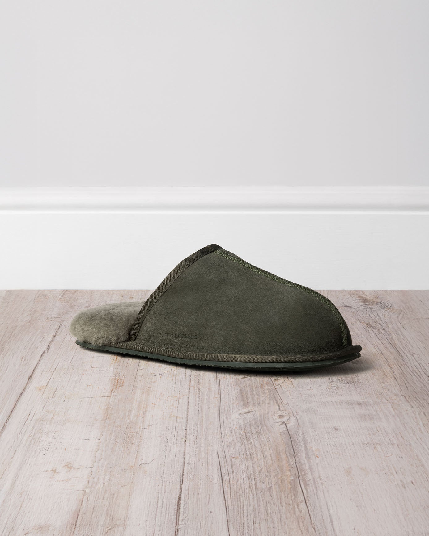 Mens Suede Sheepskin Mule Slippers - Forest Green