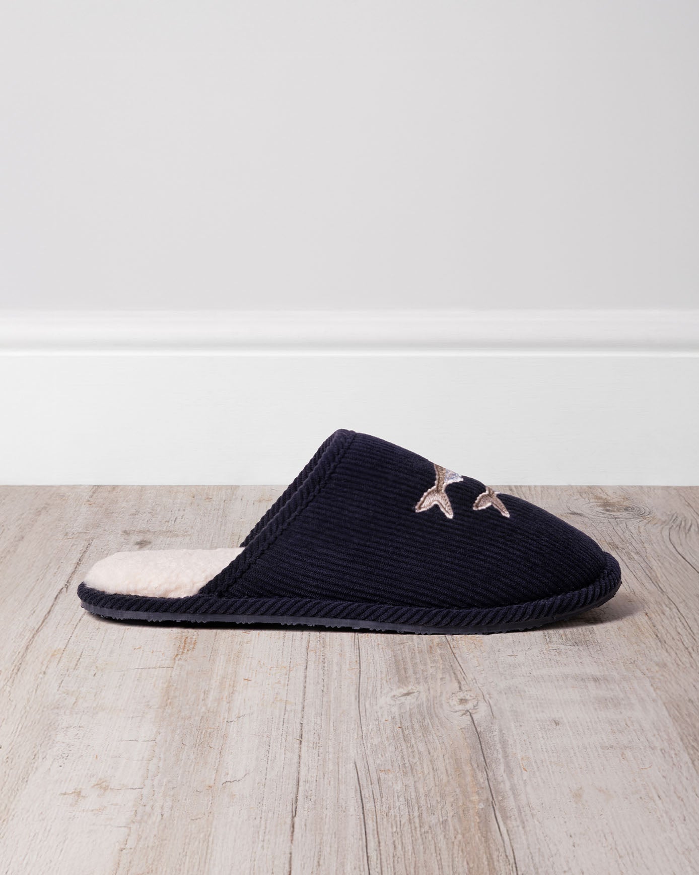 Mens Corduroy Embroidered Fish Slippers