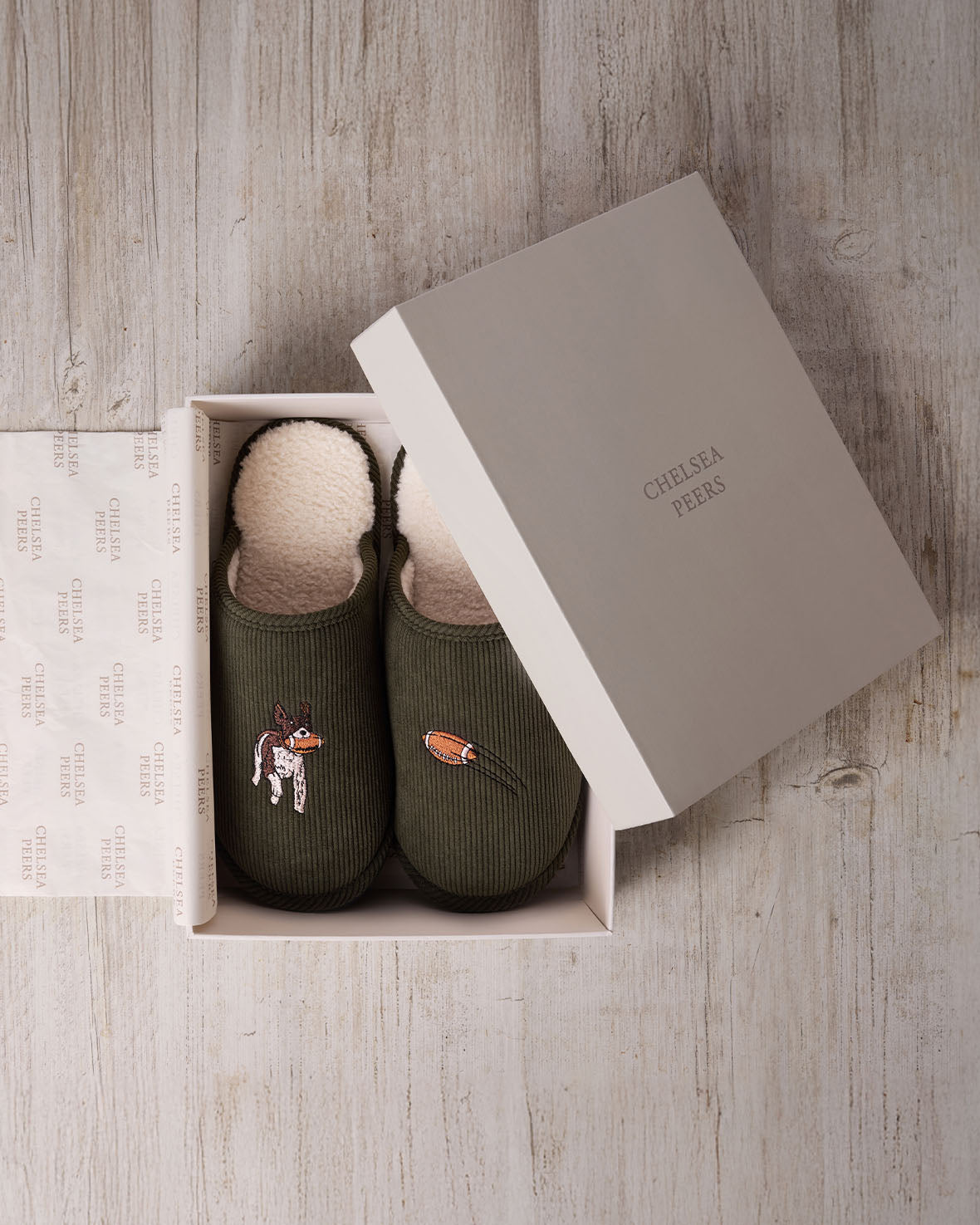 Mens Corduroy Embroidered Rugby Dogs Slippers