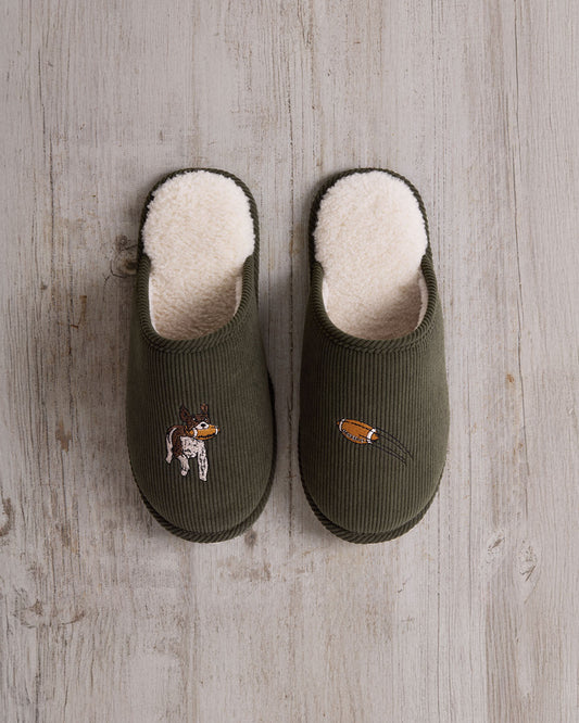 Mens Corduroy Embroidered Rugby Dogs Slippers