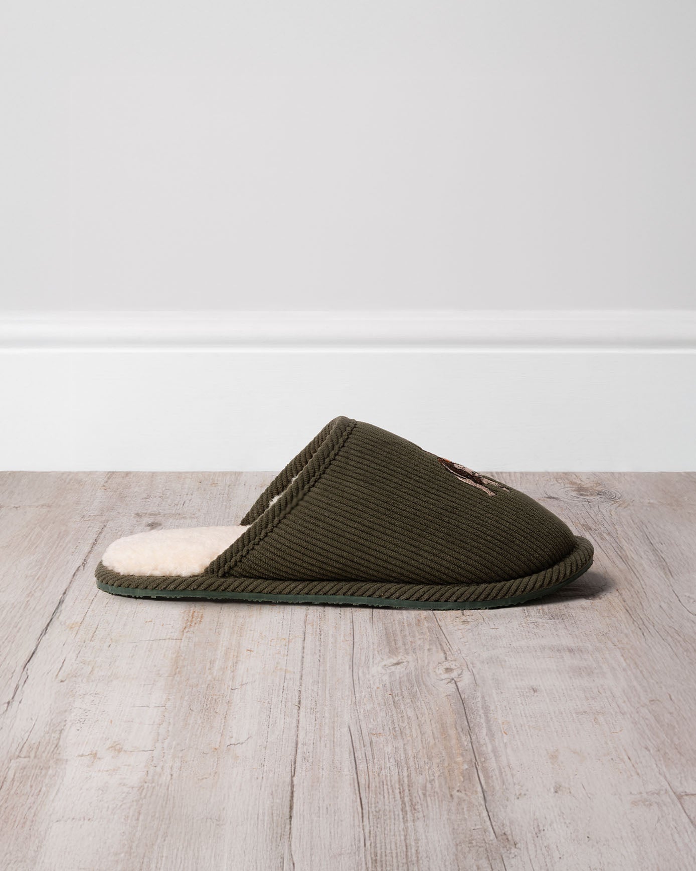 Mens Corduroy Embroidered Rugby Dogs Slippers