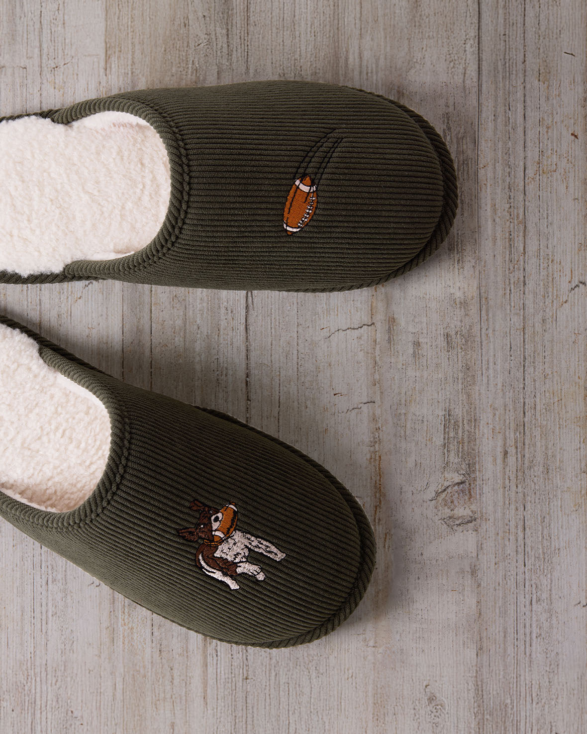 Mens Corduroy Embroidered Rugby Dogs Slippers