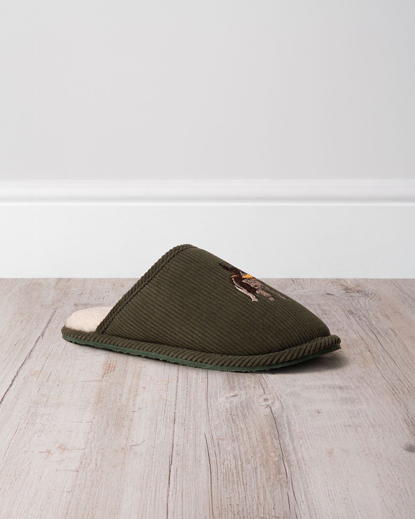 Mens Corduroy Embroidered Rugby Dogs Slippers