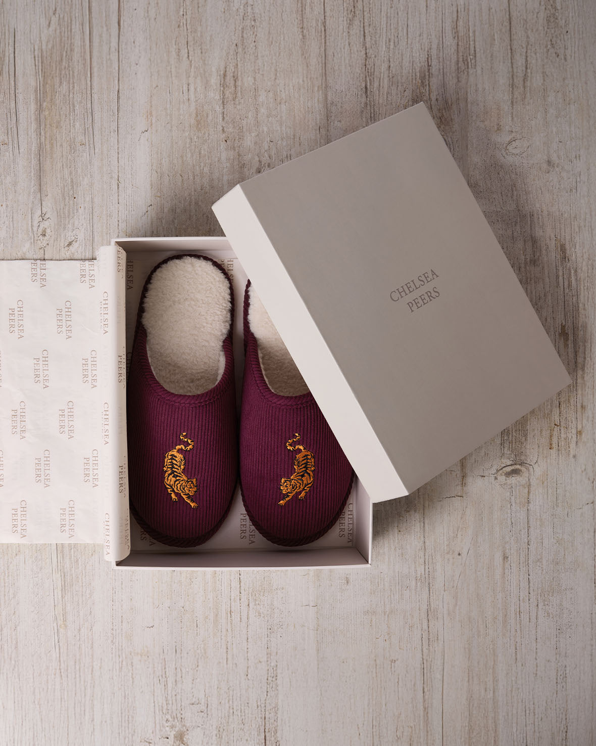 Mens Corduroy Embroidered Tiger Mule Slippers