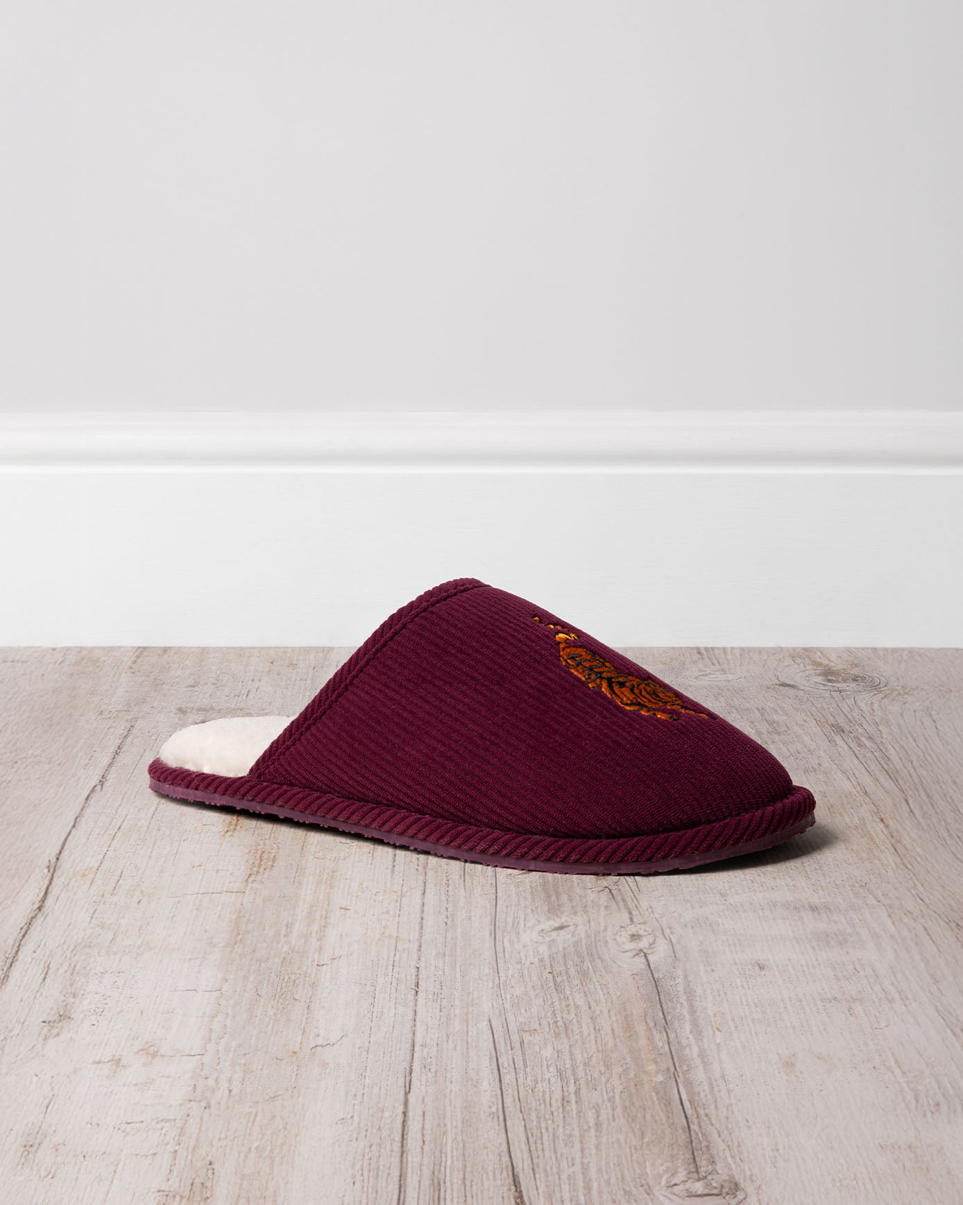 Mens Corduroy Embroidered Tiger Mule Slippers