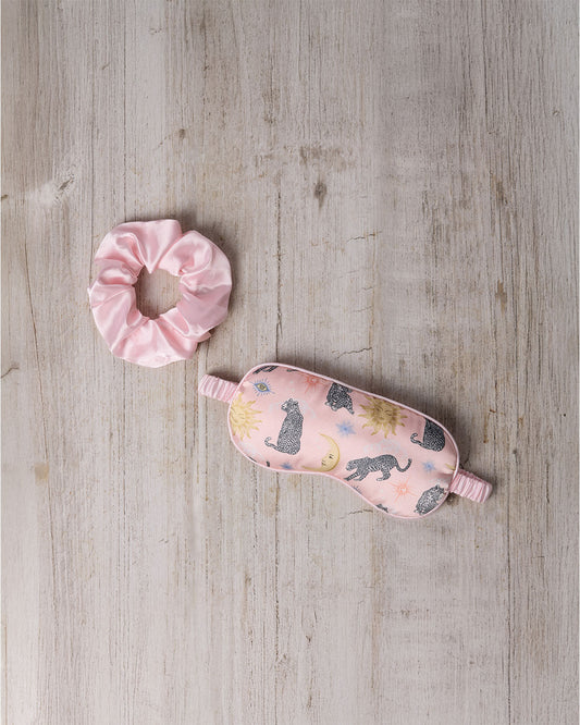 Satin Celestial Leopard Print Sleep Mask & Scrunchie Gift Set