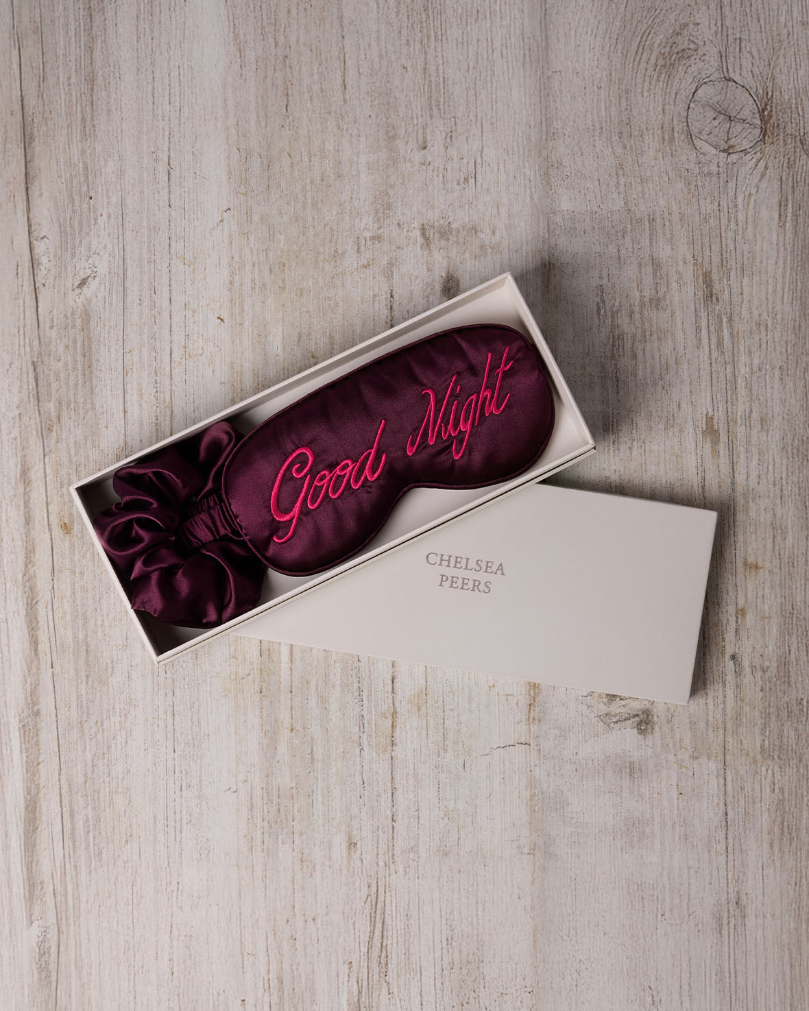 Satin Embroidered Good Night Sleep Mask & Scrunchie Set