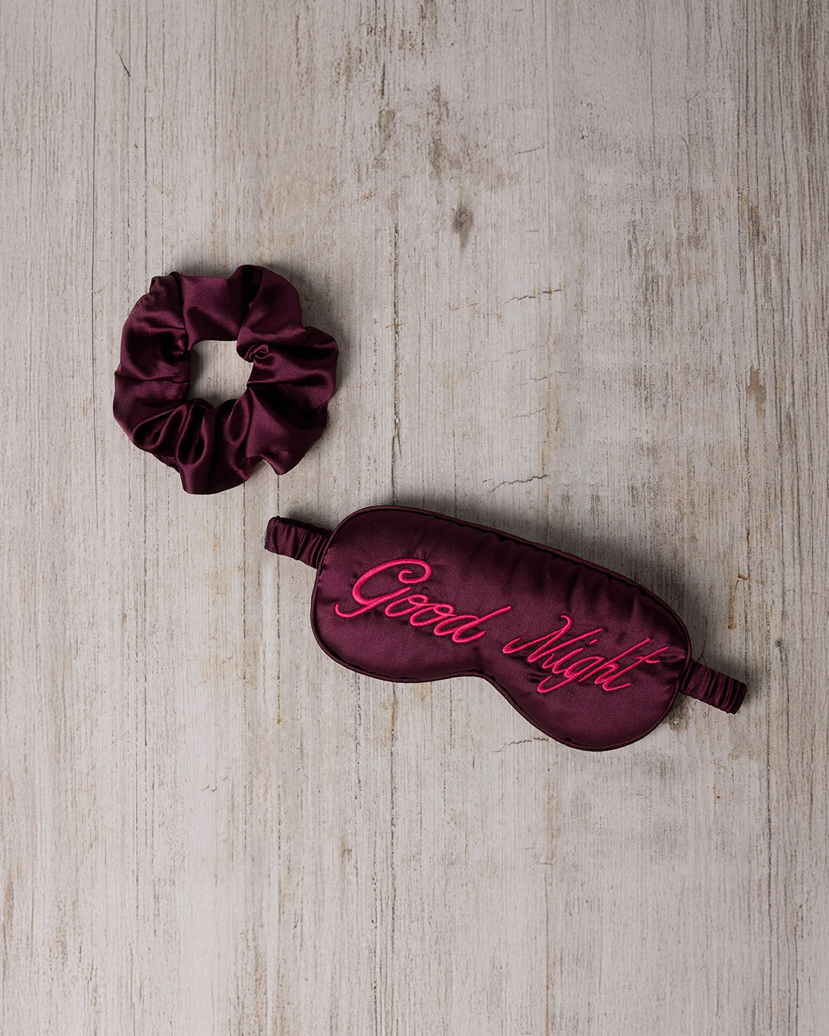Satin Embroidered Good Night Sleep Mask & Scrunchie Set