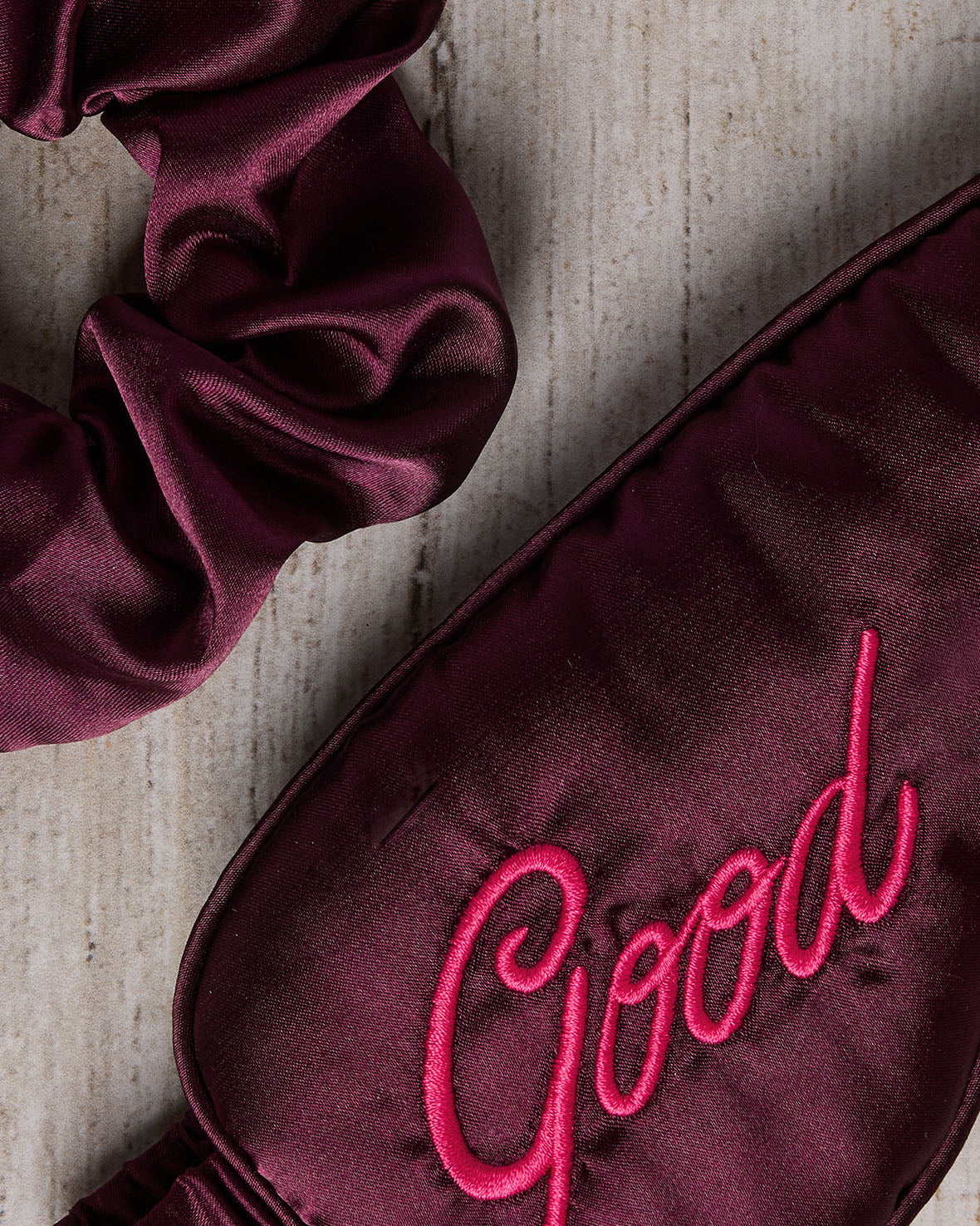 Satin Embroidered Good Night Sleep Mask & Scrunchie Set