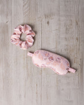Satin Breakfast Print Sleep Mask & Scrunchie Gift Set - Pink