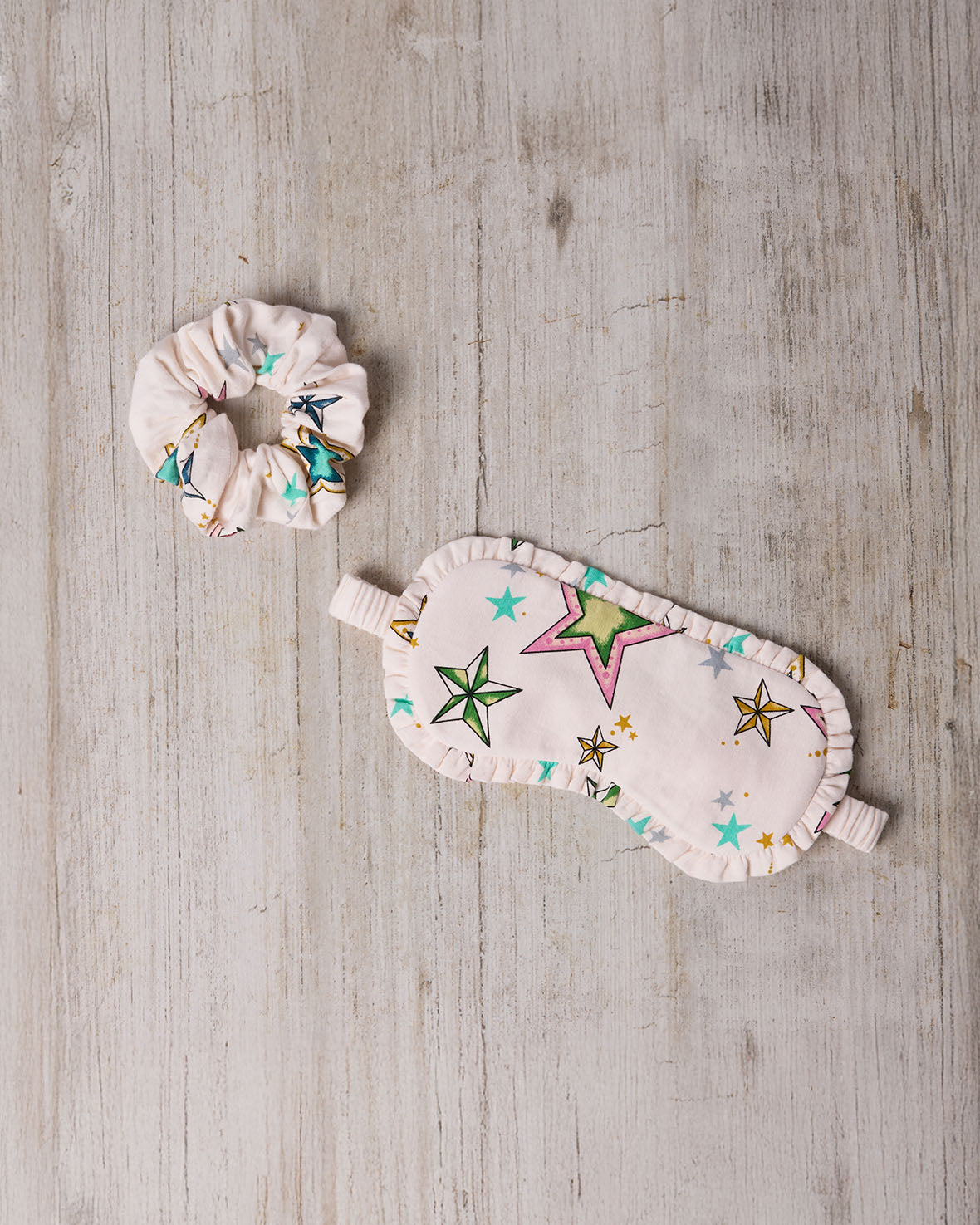 Organic Cotton Star Print Sleep Mask & Scrunchie Set