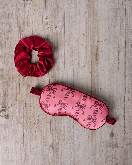 Satin Bow Print Sleep Mask & Scrunchie Gift Set