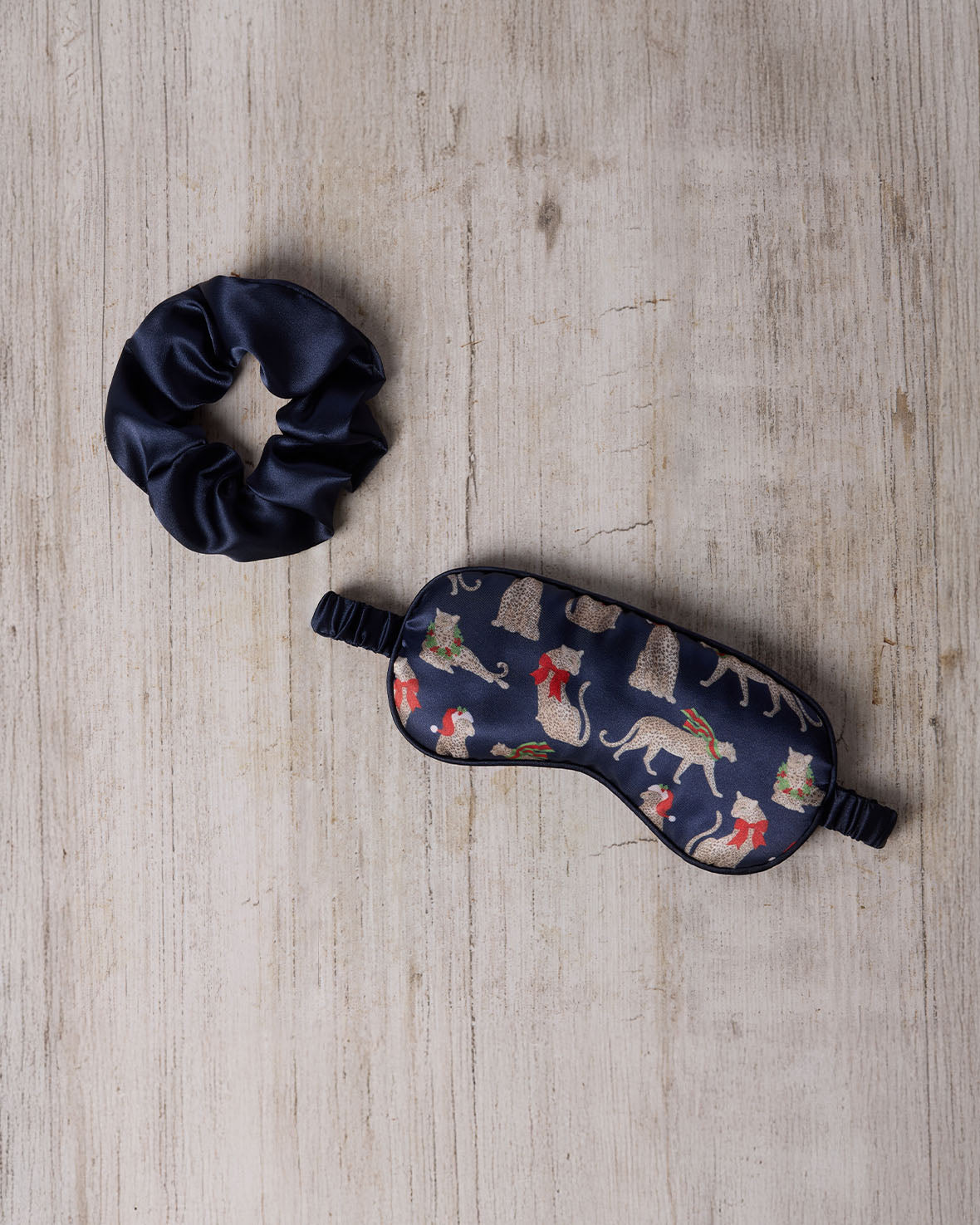 Satin Christmas Leopard Print Sleep Mask & Scrunchie Gift Set
