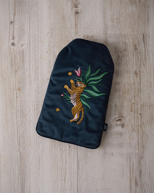 Velvet Embroidered Enchanted Tiger Hot Water Bottle