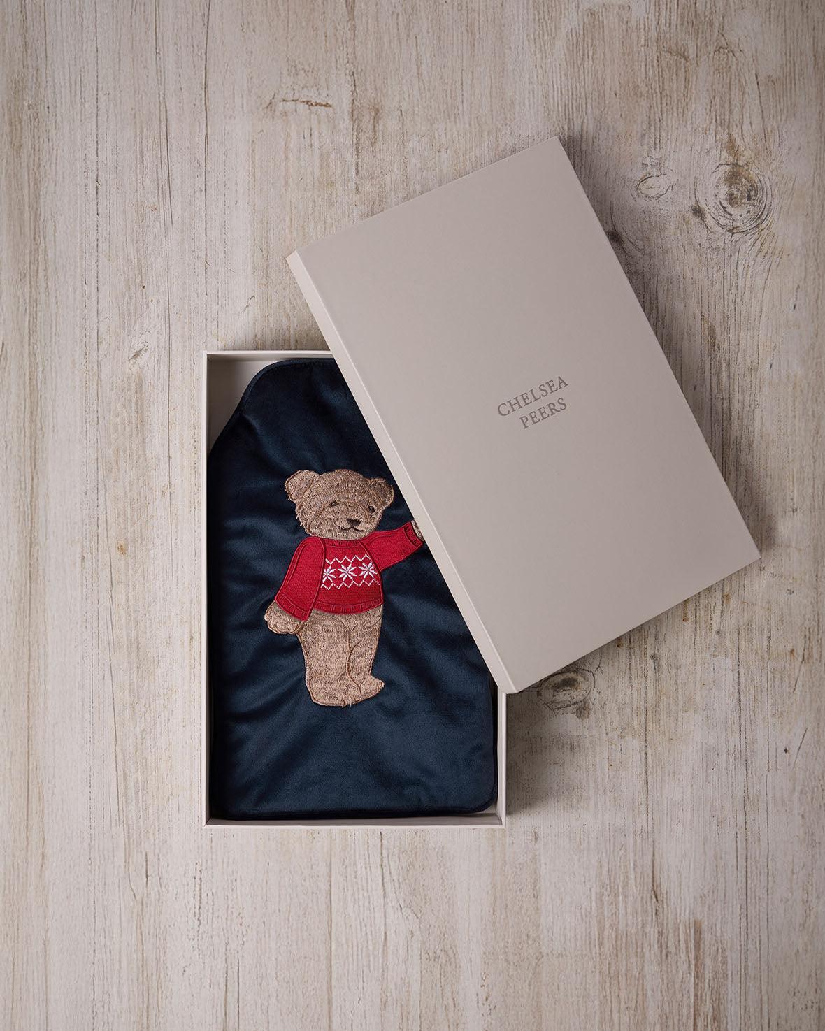 Velvet Embroidered Peers the Bear Hot Water Bottle