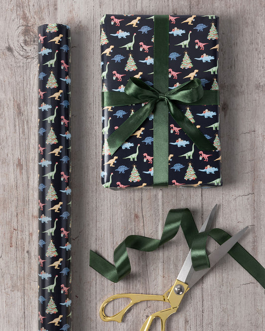 Christmas Dinosaur Print Wrapping Paper