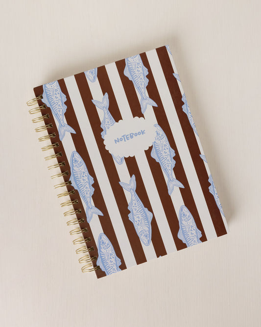 Hardback Spiral Lined Notebook - Fishing Stripe Print