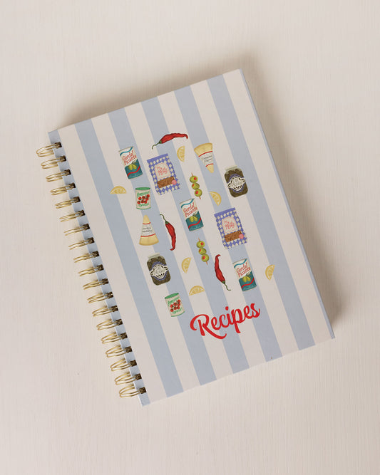 Hardback Spiral Lined Recipe Journal - Deli Stripe Print
