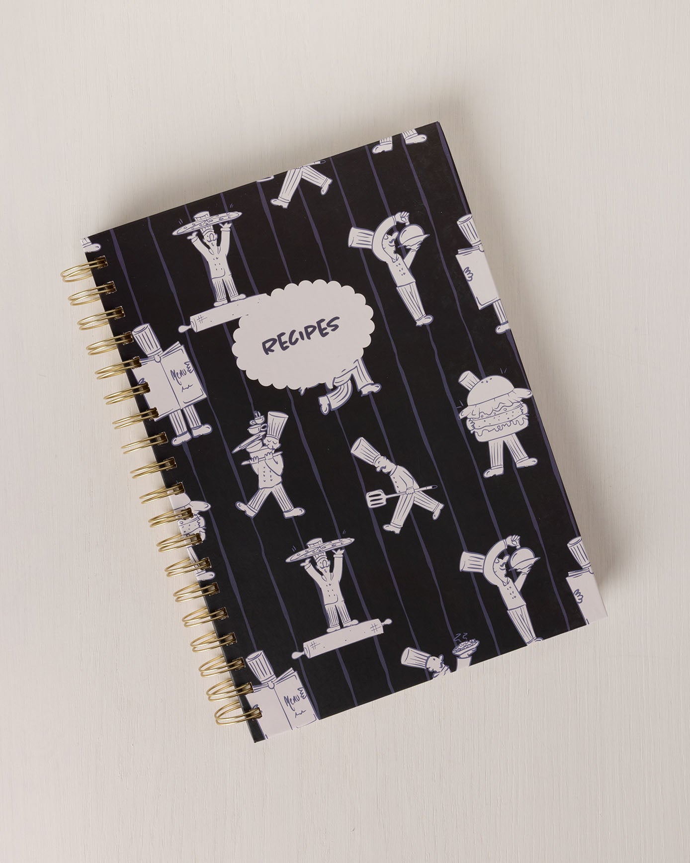 Hardback Spiral Lined Recipe Journal - Chef Stripe Print