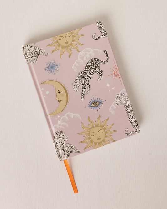 Hardback Lined Notebook - Celestial Leopard Print