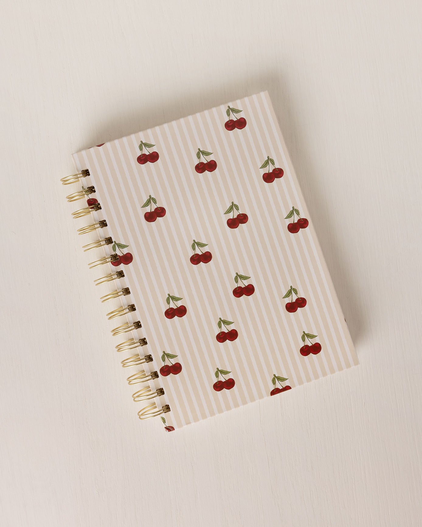 Hardback Spiral Lined Notebook - Cherry Stripe Print