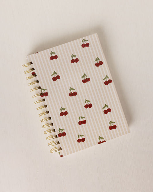 Hardback Spiral Lined Notebook - Cherry Stripe Print