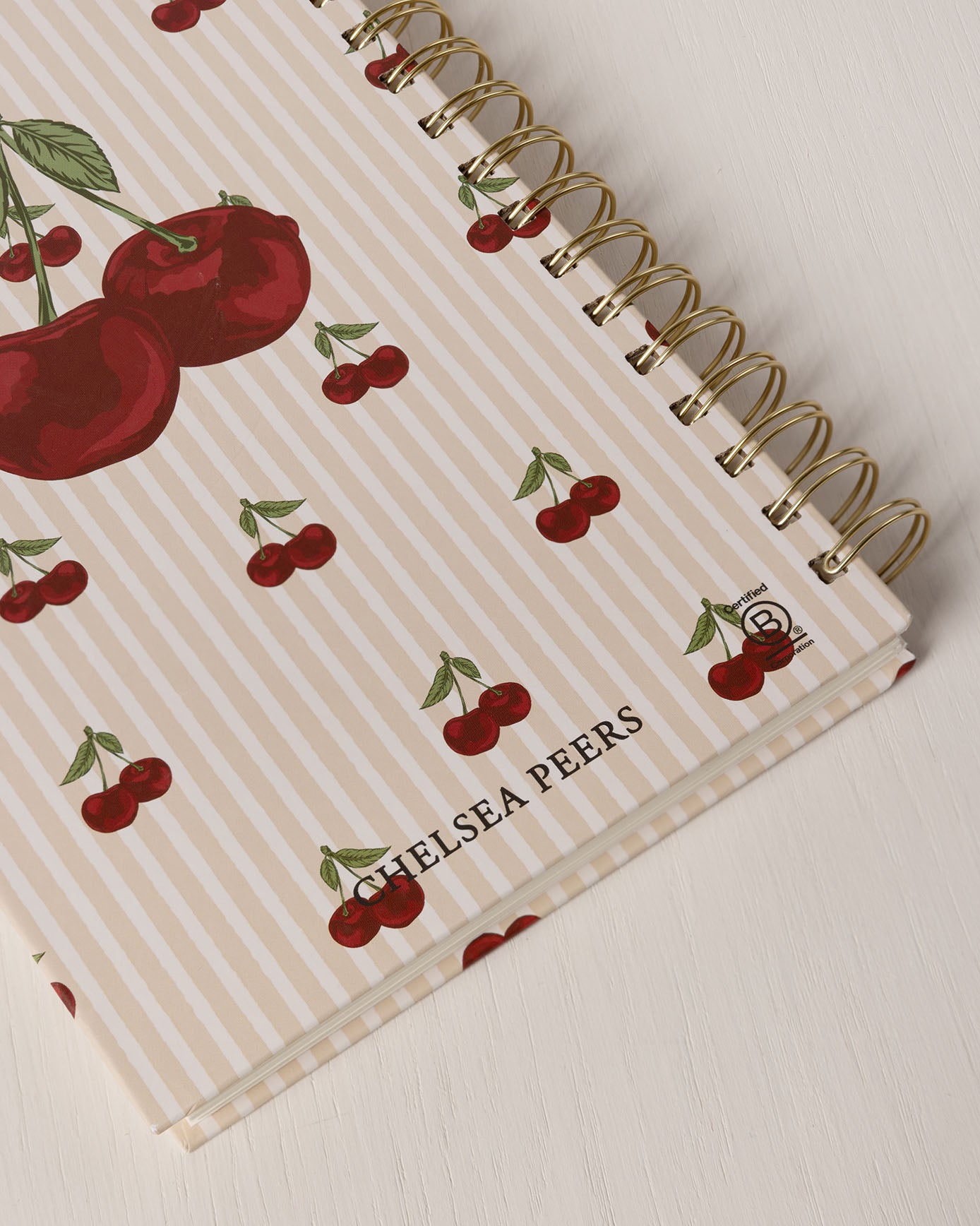Hardback Spiral Lined Notebook - Cherry Stripe Print
