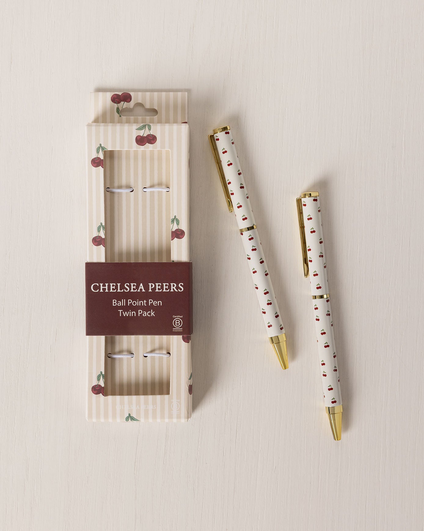 Cherry Stripe Print Two Pack Boxed Pen Set