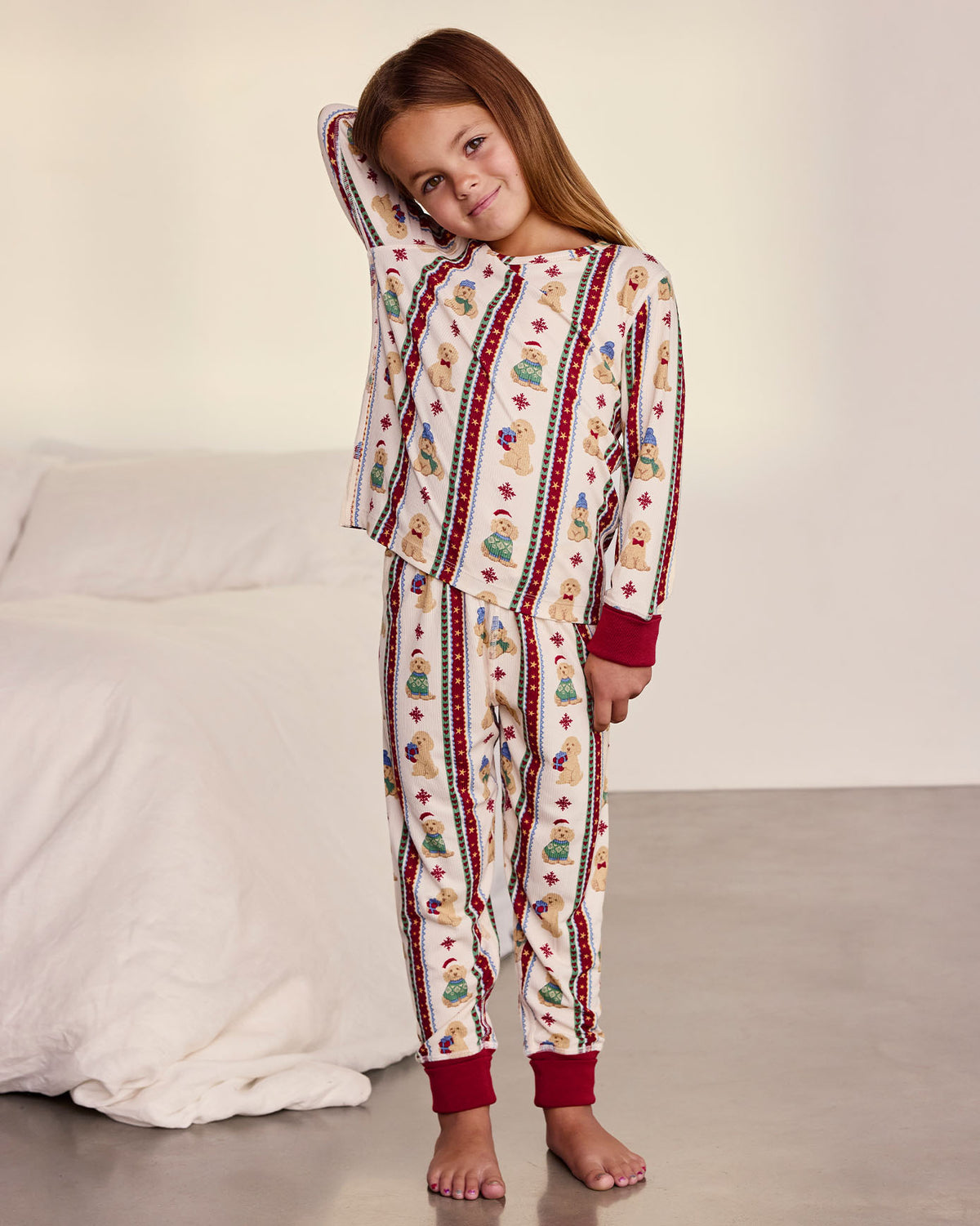 Kids Christmas Chip the Cockapoo Stripe Print Long Pyjama Set