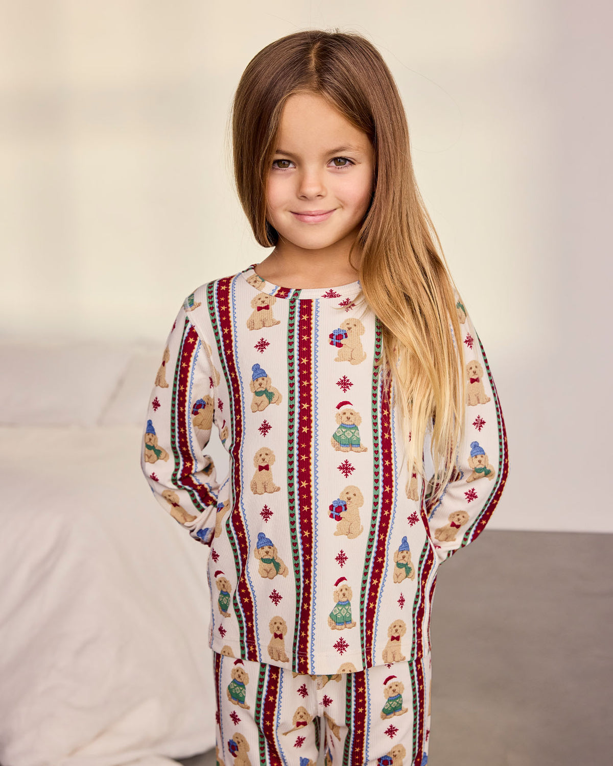 Kids Christmas Chip the Cockapoo Stripe Print Long Pyjama Set