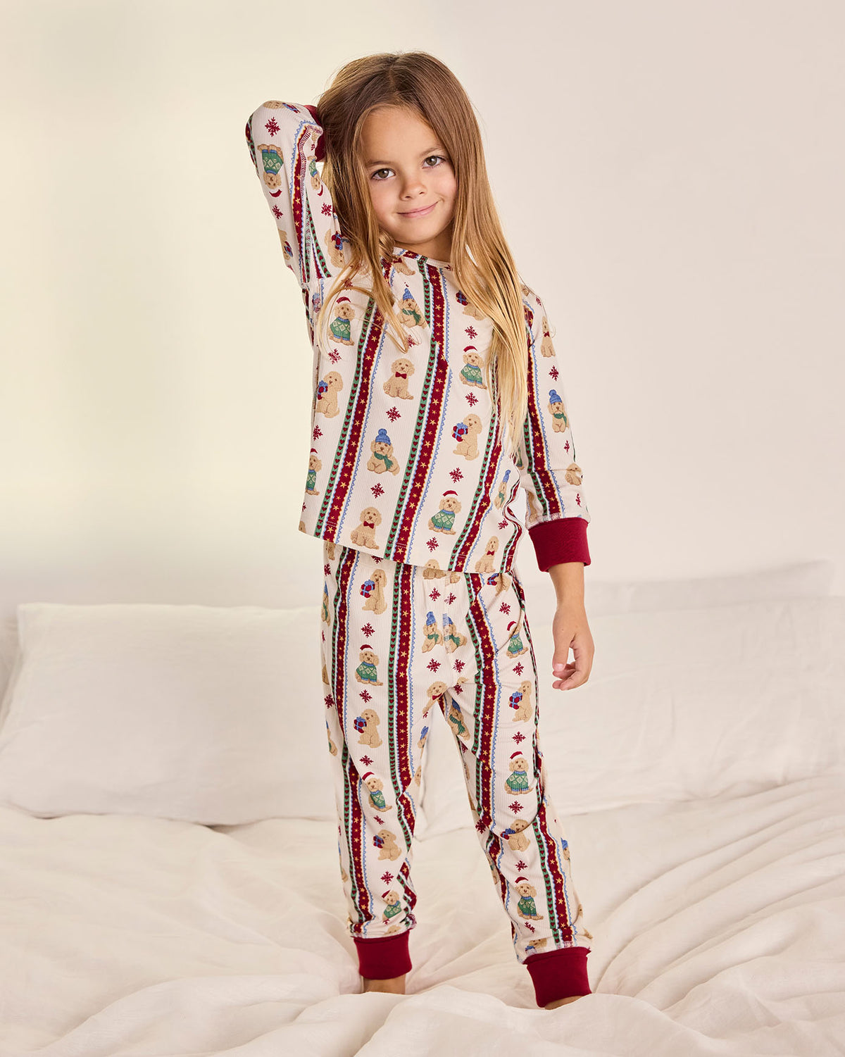 Kids Christmas Chip the Cockapoo Stripe Print Long Pyjama Set