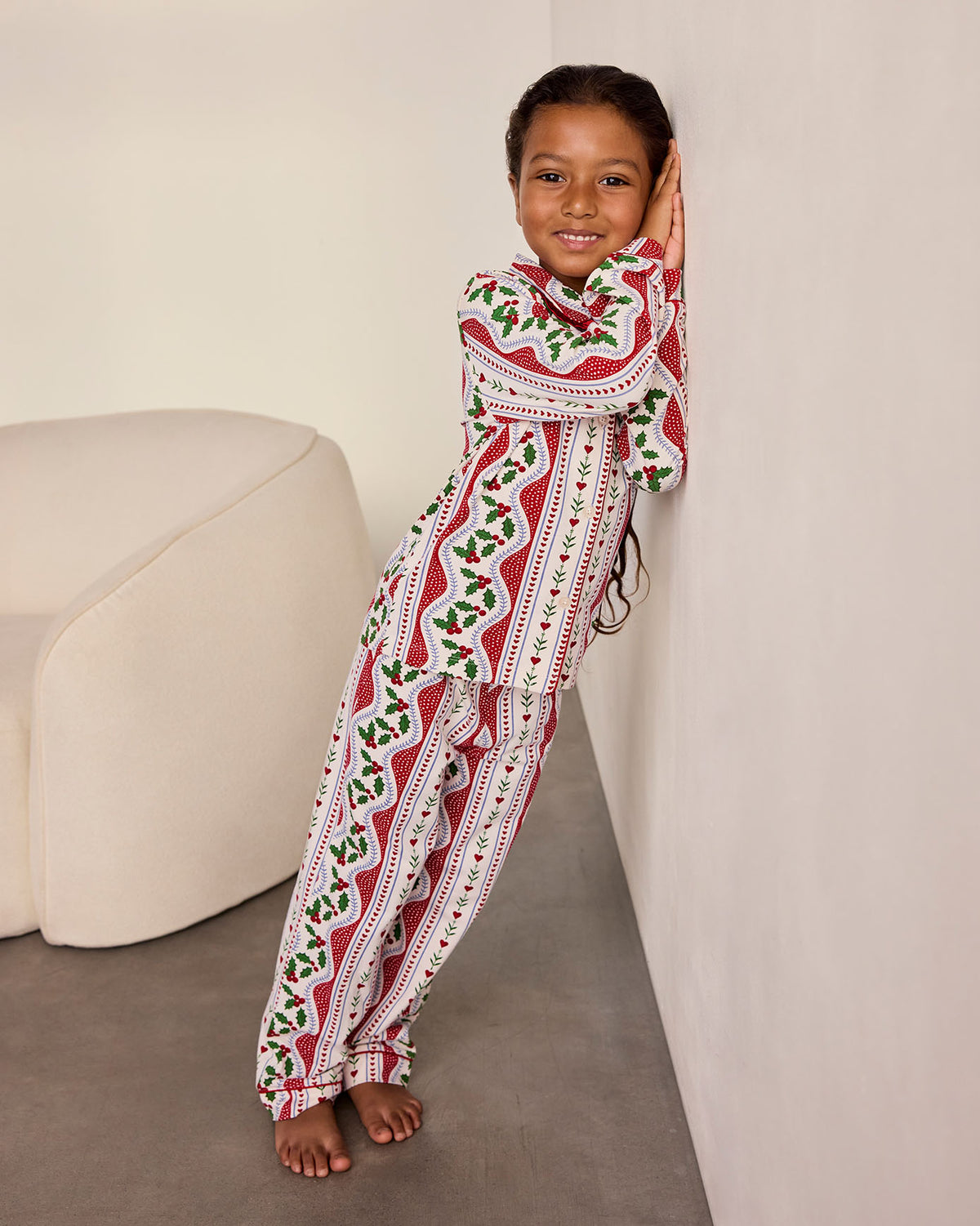 Kids Organic Cotton Garland Holly Stripe Print Long Pyjama Set