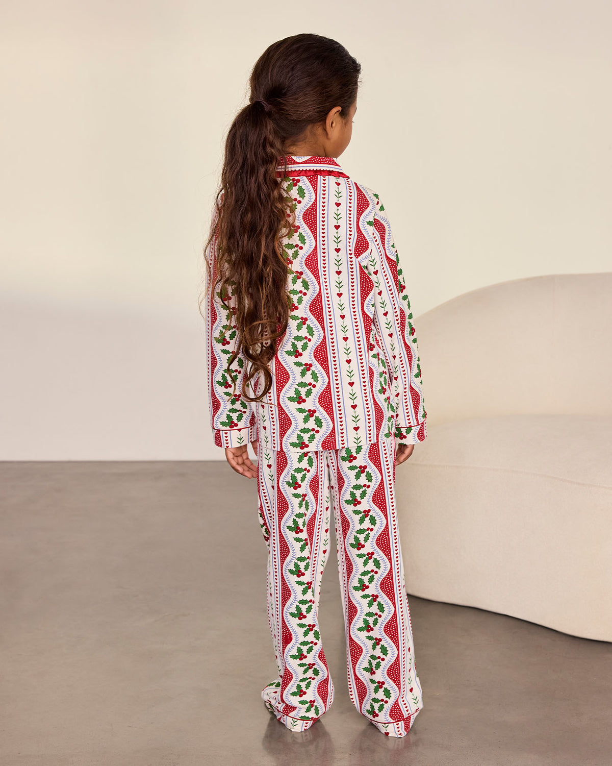 Kids Organic Cotton Garland Holly Stripe Print Long Pyjama Set