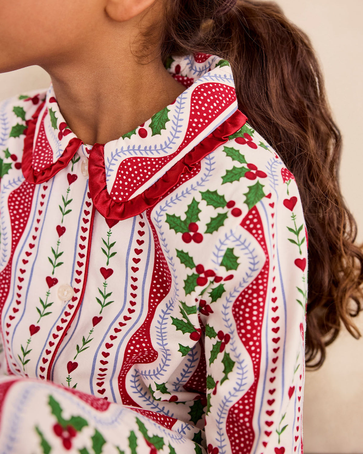 Kids Organic Cotton Garland Holly Stripe Print Long Pyjama Set