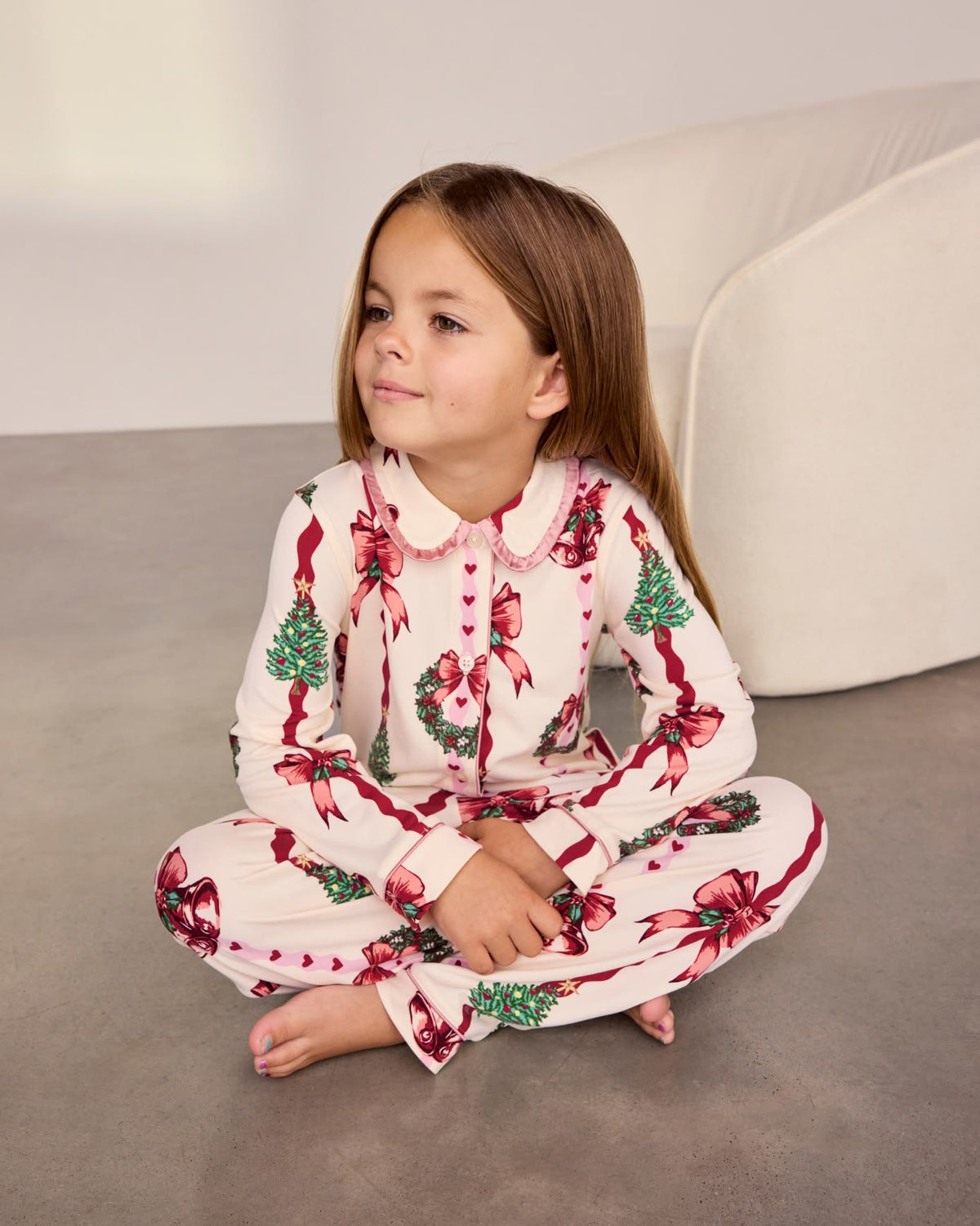 Kids Christmas Ribbon Stripe Print Long Pyjama Set