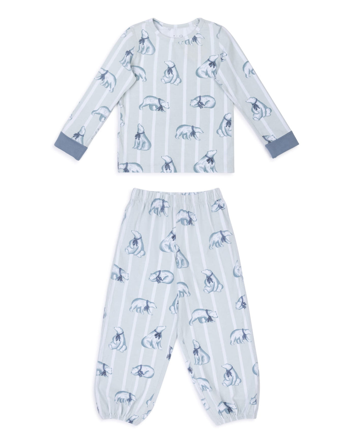 Kids Organic Cotton Polar Bear Stripe Print Long Pyjama Set
