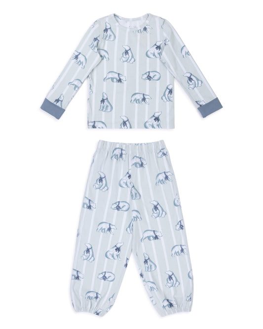 Kids Organic Cotton Polar Bear Stripe Print Long Pyjama Set