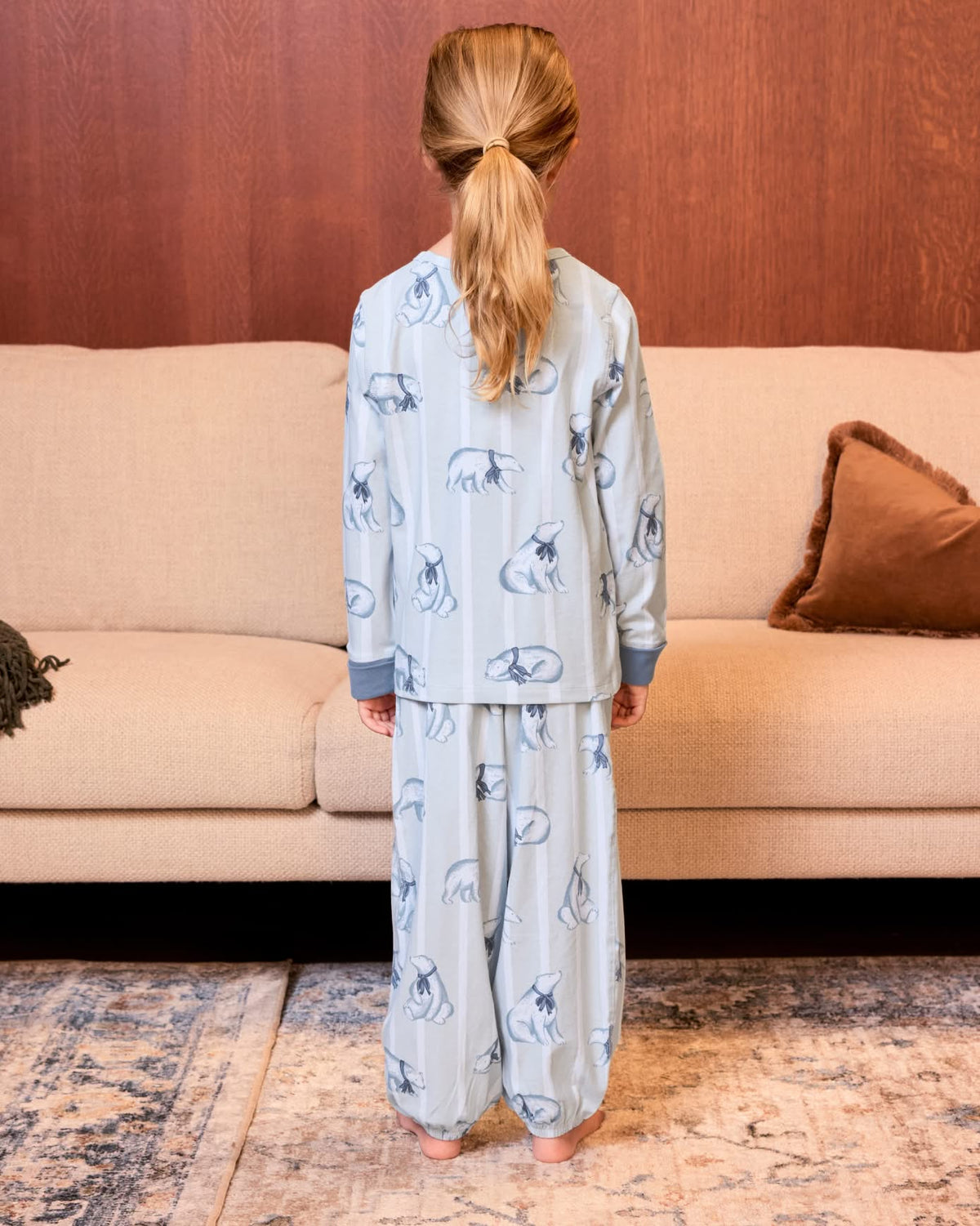 Kids Organic Cotton Polar Bear Stripe Print Long Pyjama Set