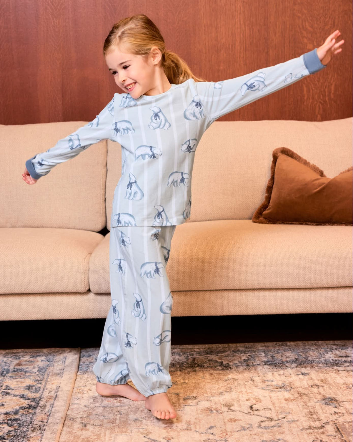Kids Organic Cotton Polar Bear Stripe Print Long Pyjama Set