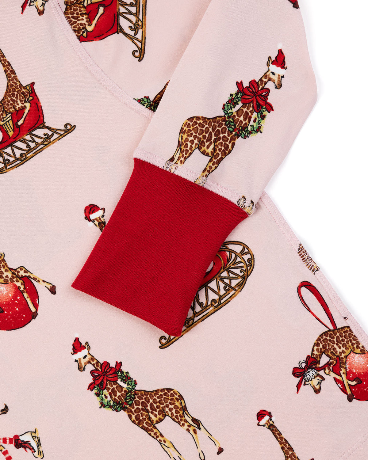 Kids Christmas Giraffe Print Long Pyjama Set - Pink