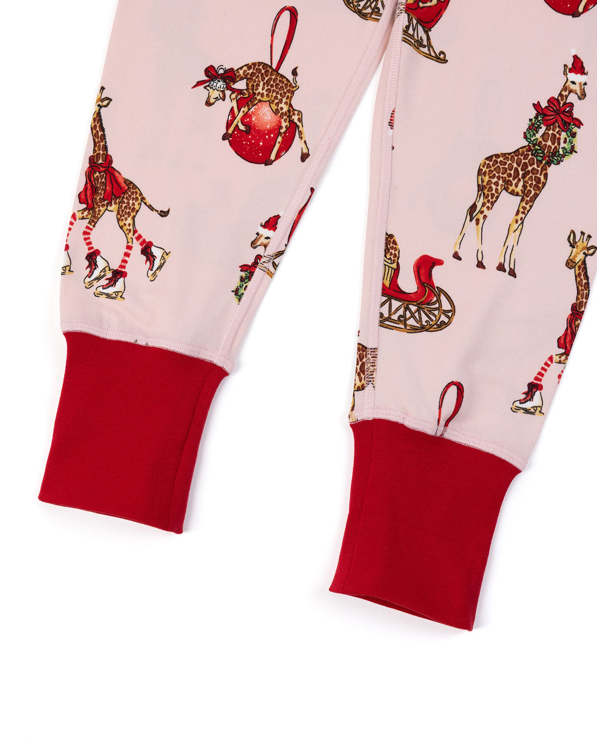 Kids Christmas Giraffe Print Long Pyjama Set - Pink