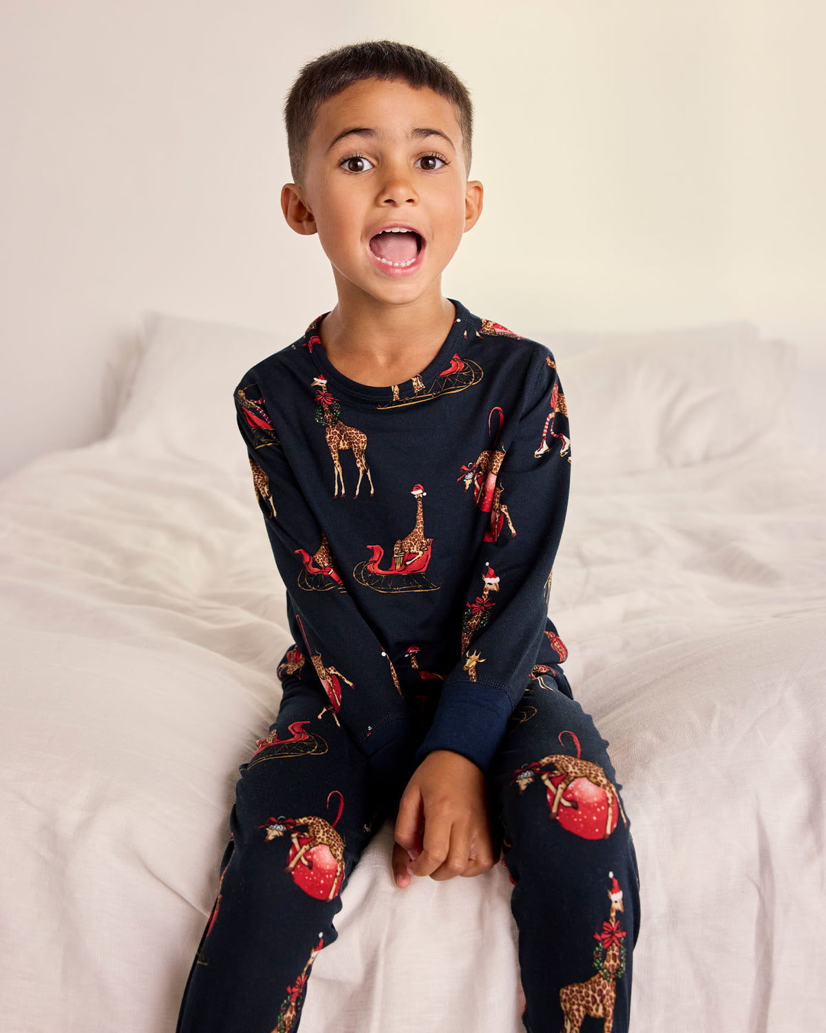 Kids Christmas Giraffe Print Long Pyjama Set