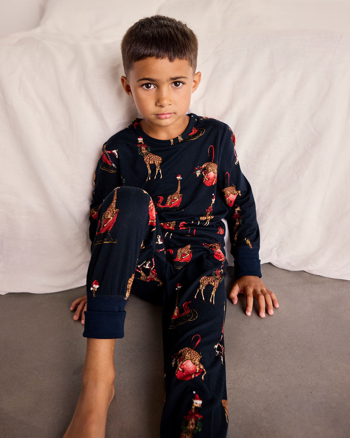 Kids Christmas Giraffe Print Long Pyjama Set