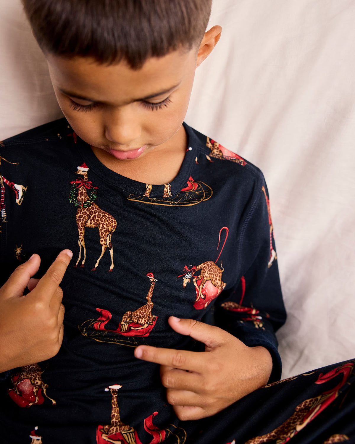 Kids Christmas Giraffe Print Long Pyjama Set