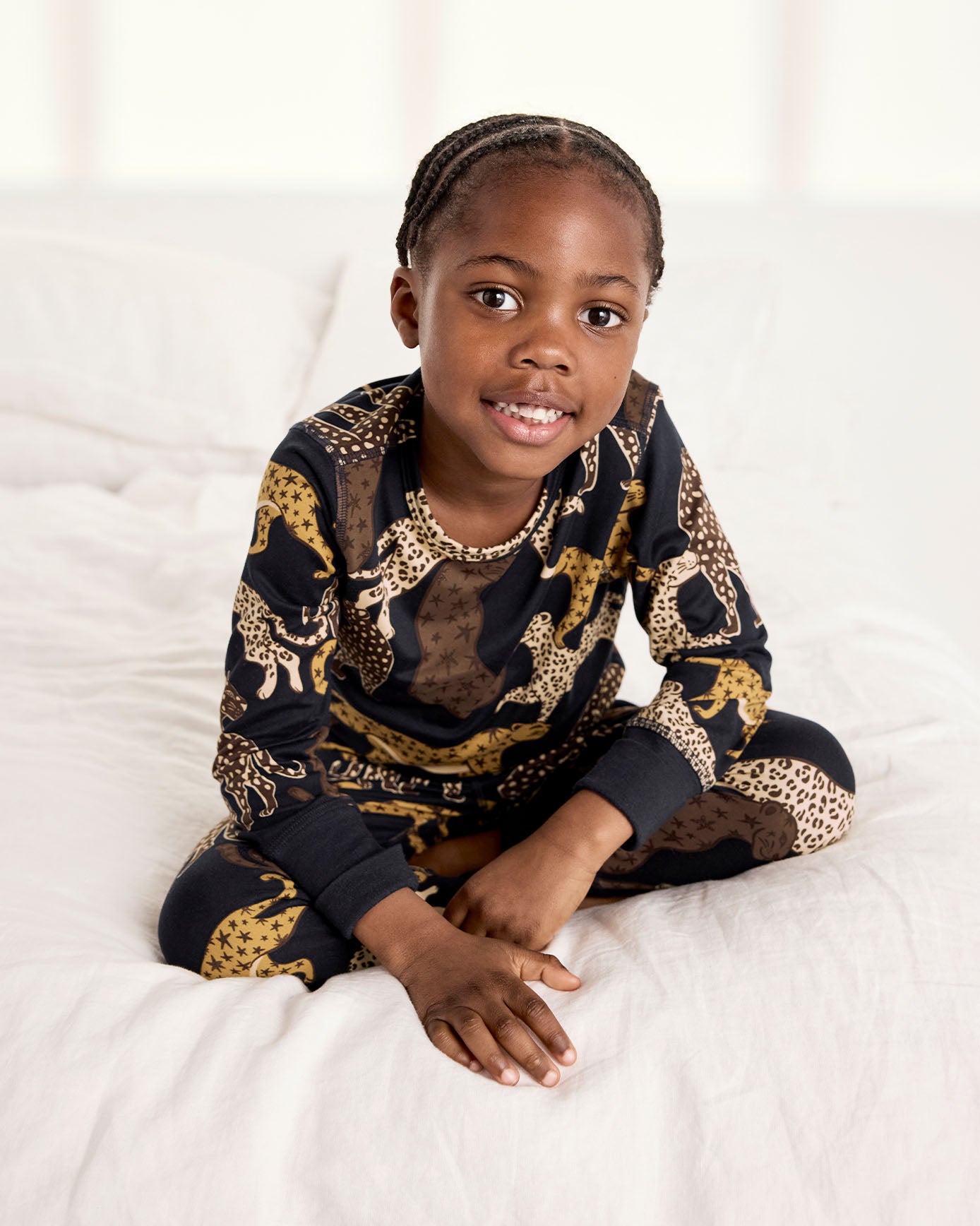 Kids Starry Leopard Print Long Pyjama Set - Navy