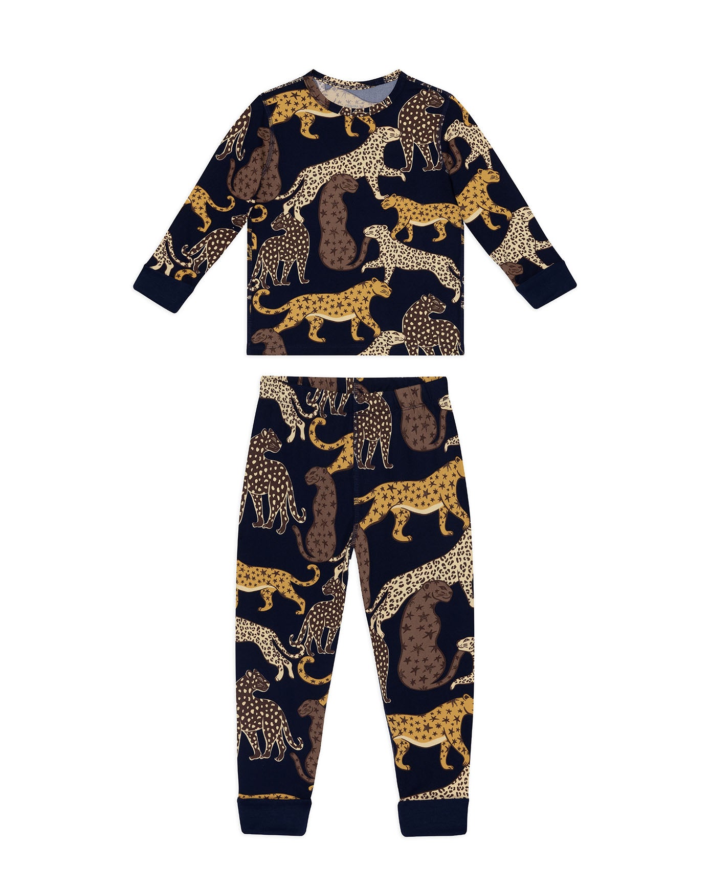 Kids Starry Leopard Print Long Pyjama Set - Navy