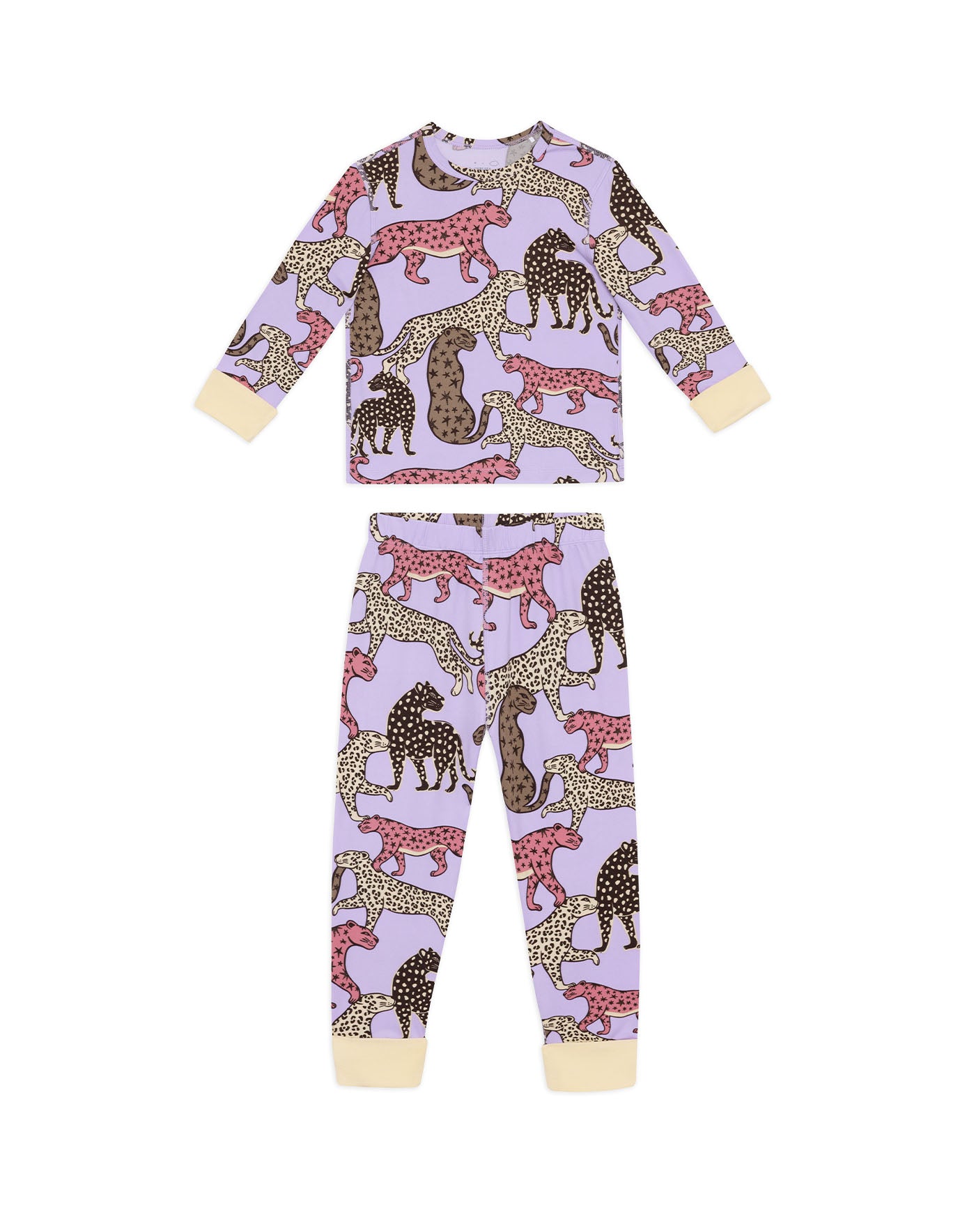 Kids Starry Leopard Print Long Pyjama Set - Lilac