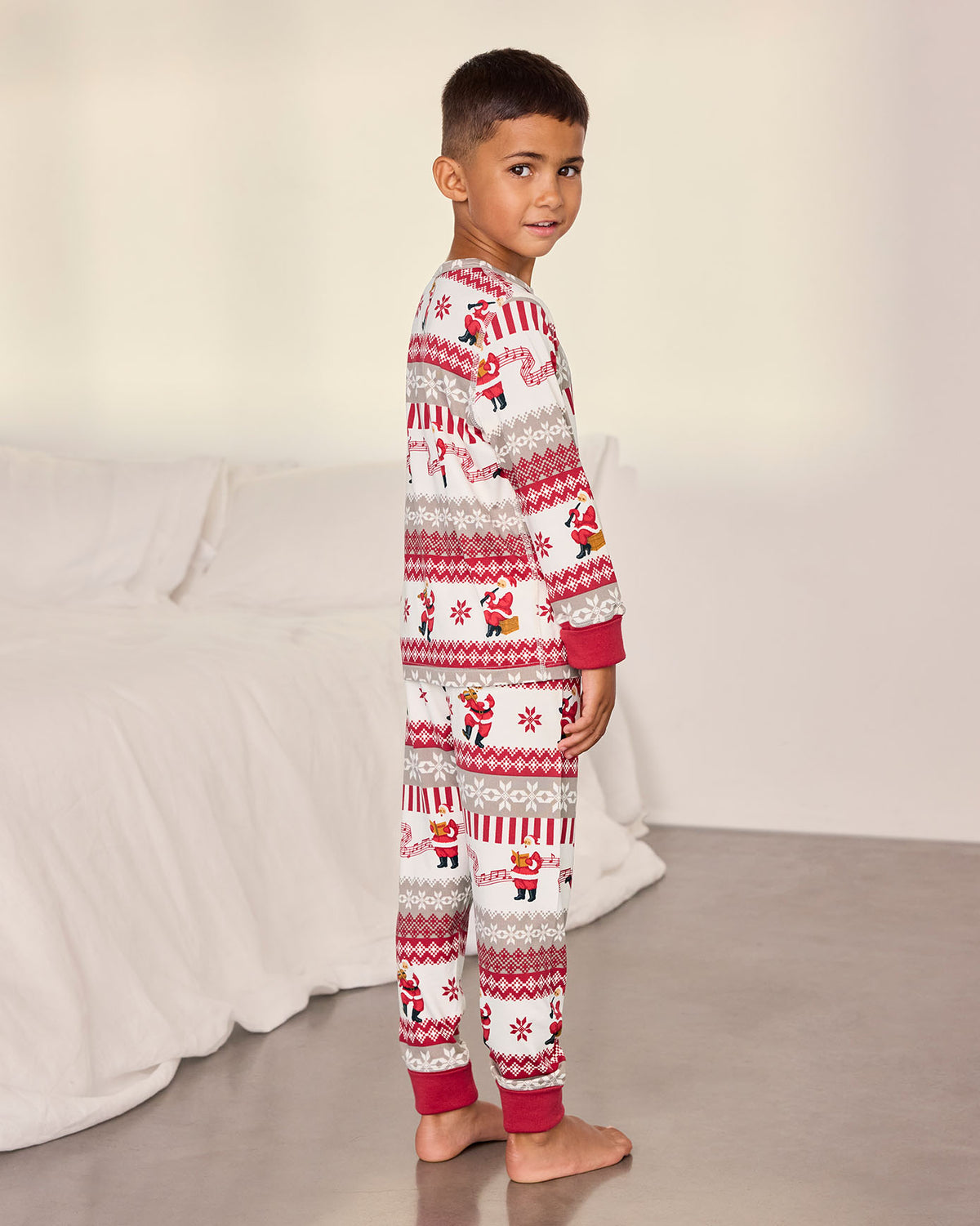 Kids Musical Santa Fair Isle Print Long Pyjama Set