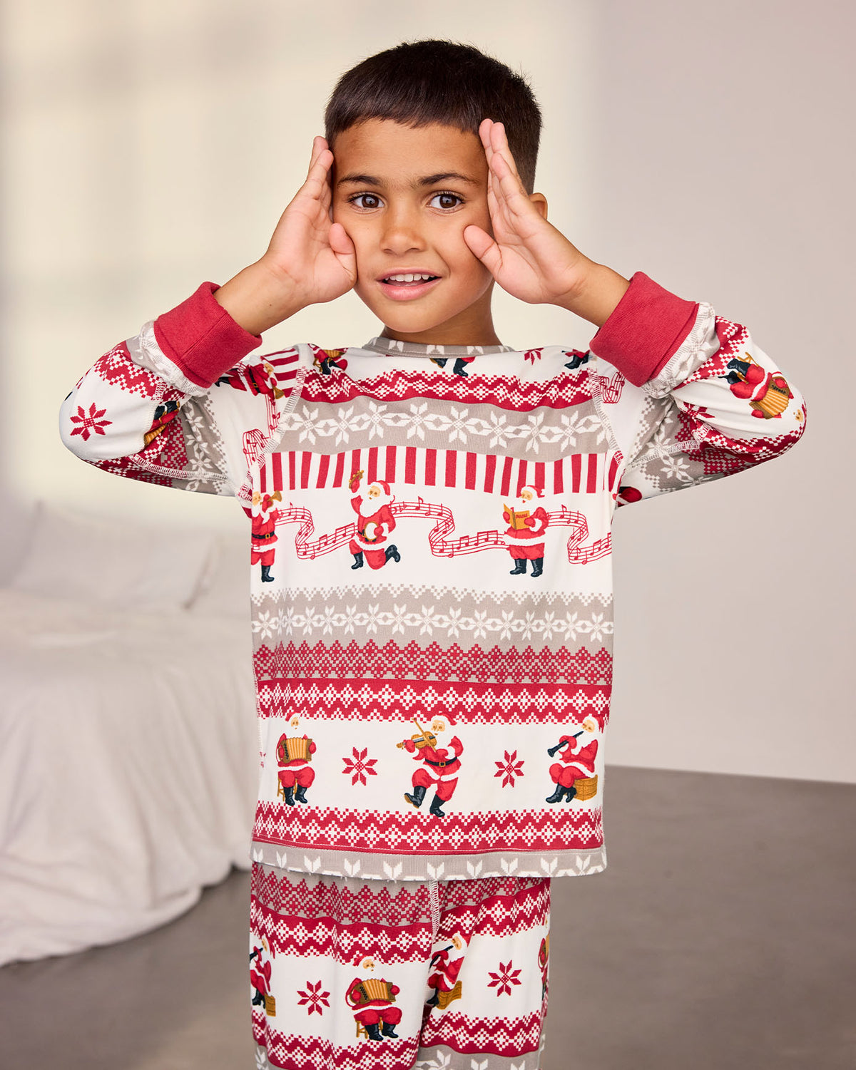 Kids Musical Santa Fair Isle Print Long Pyjama Set